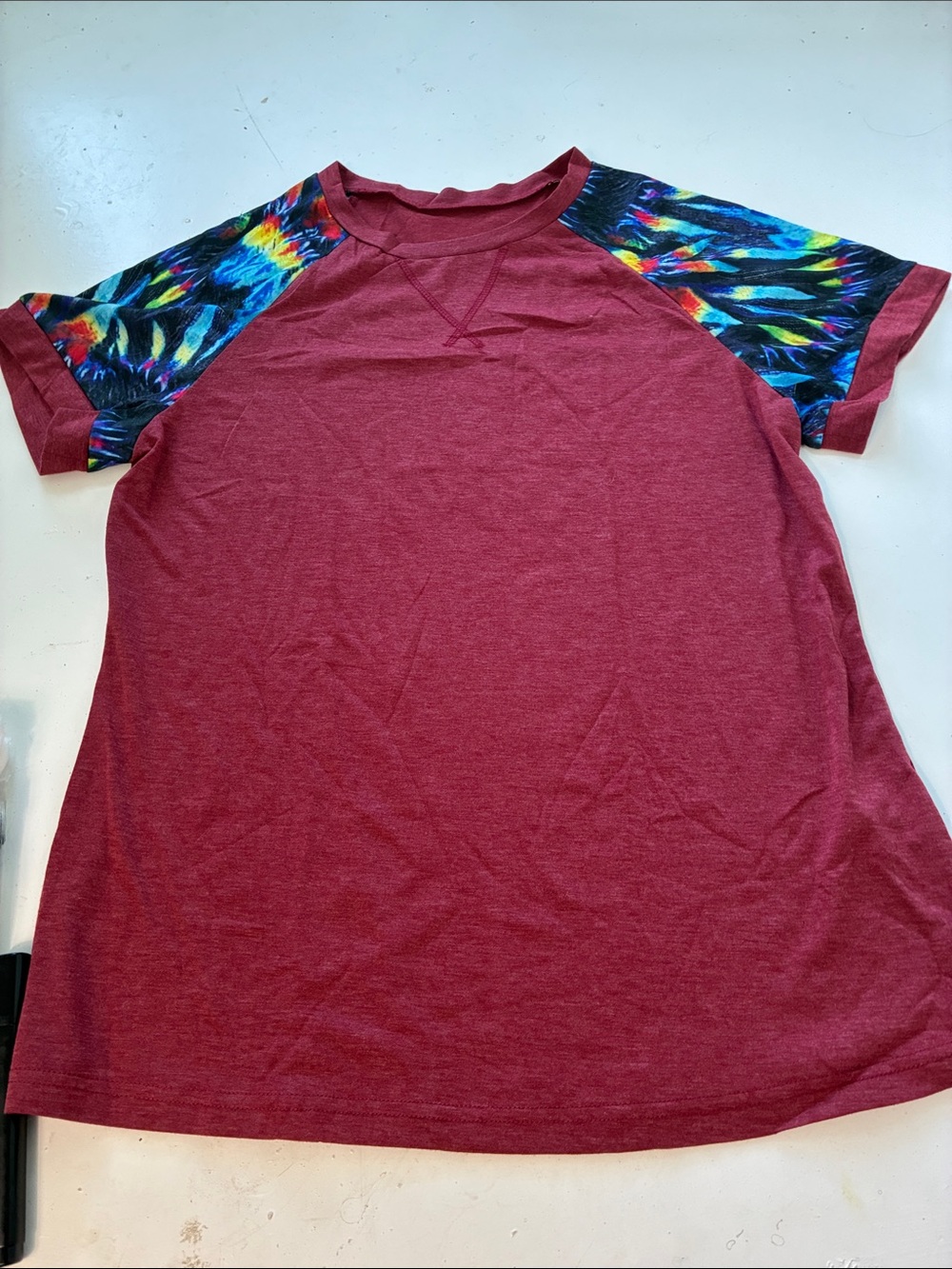 Amazon Medium Burgundy Short Sleeve Rainbow Tye Dye Graphic T Shirt